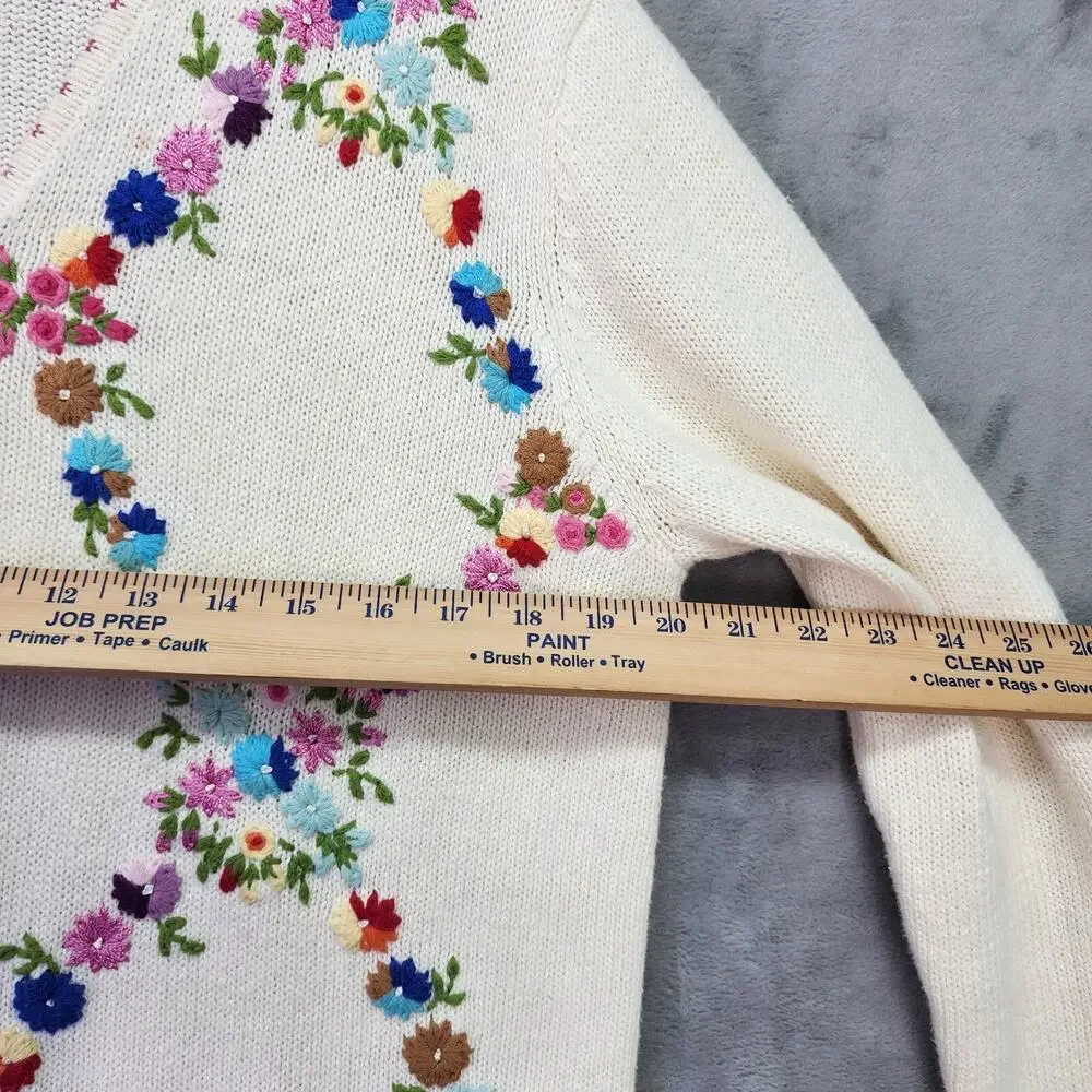 Haband Sweater Women’s Large Embroidered Floral Button-Up Cardigan Cottagecore - Picture 15 of 16